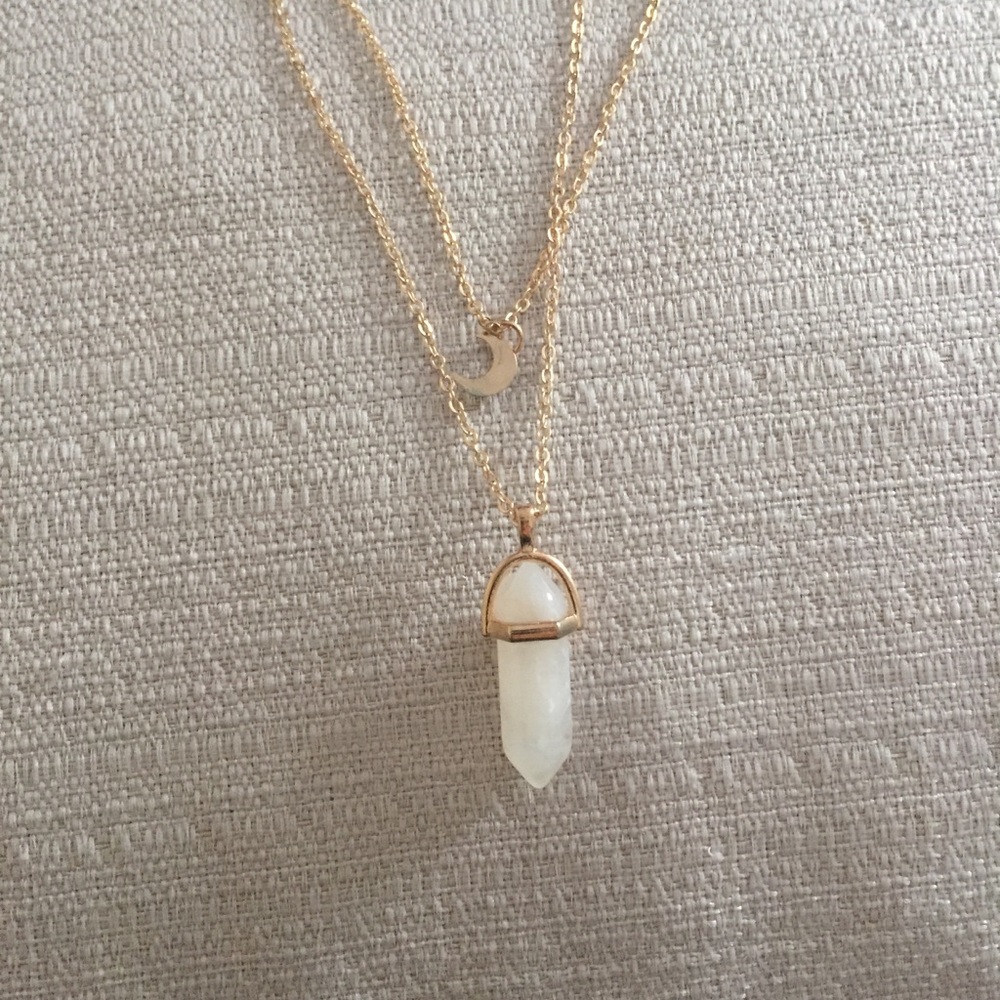 Crystal Quartz Moon Gemstone Necklace - Picture 7 of 7